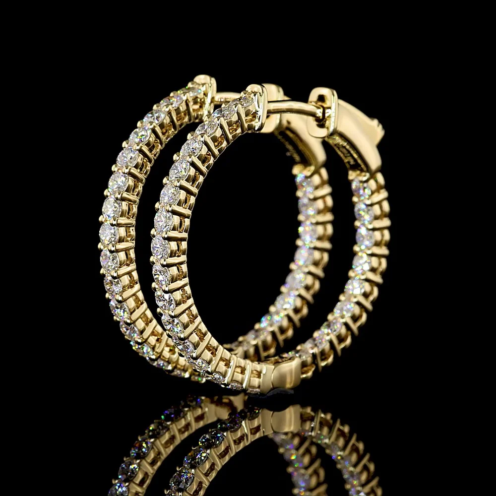14K Yellow Gold Round Hoop Earrings with 50 Prong Set Brilliant Cut Lab Diamonds - 1.01 Carat Total Weight - Covaloro Fine Jewelry - Image 3