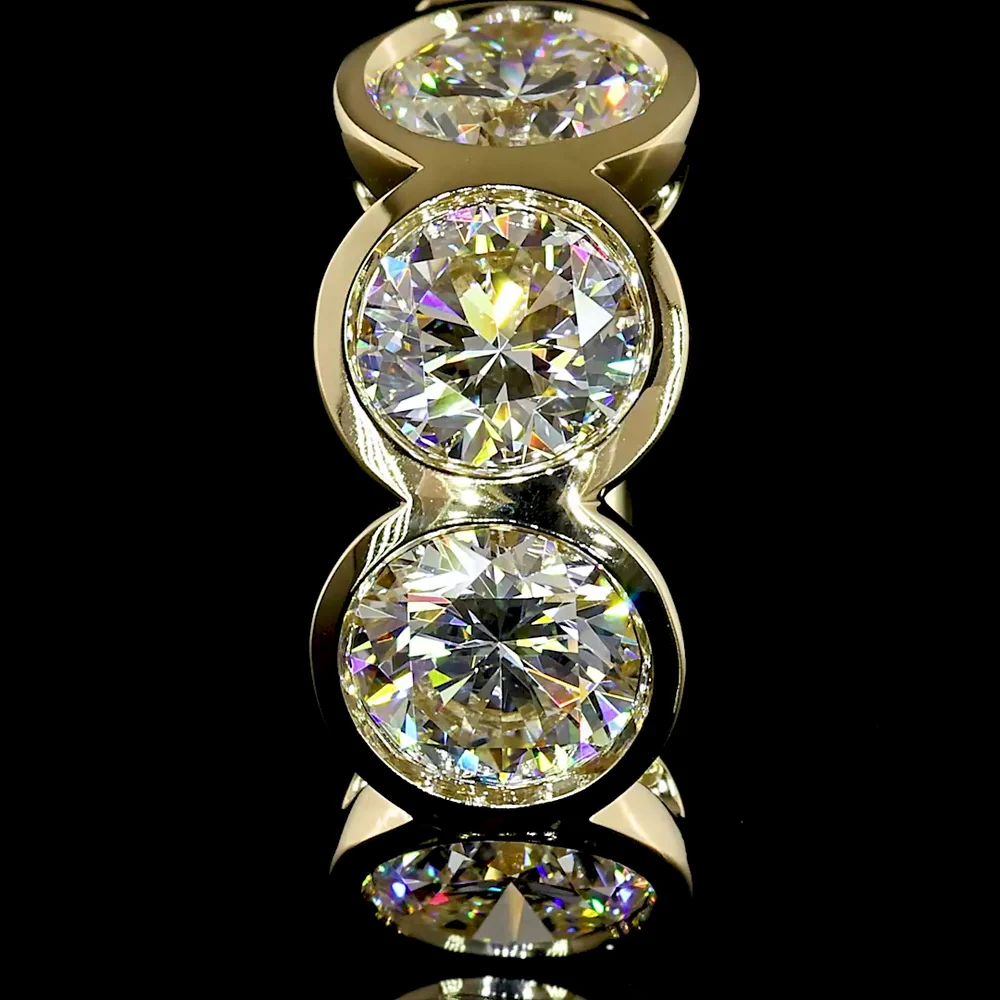 14K Yellow Gold Round Huggie Earrings with Bezel-Set Brilliant Cut Natural Diamonds - 3.43 Carat Total Diamond Weight, E-F Color & VS+ Clarity - Covaloro Fine Jewelry - Image 3
