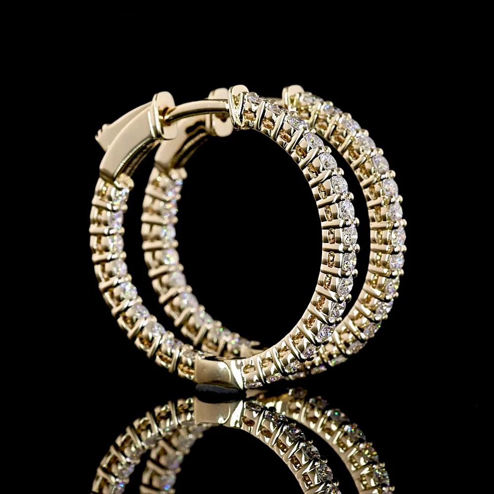 14K Yellow Gold Round Huggie Earrings with Prong Set Lab Diamonds - 0.95 Total Carat Weight - Covaloro Fine Jewelry