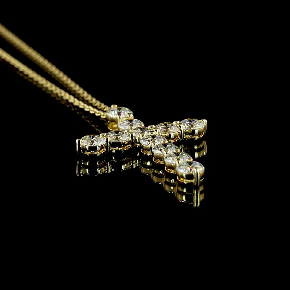 14K Yellow Gold Round Lab Diamond Cross Pendant with Prong Set Brilliant Cut Stones - 1.97 Carats Total Diamond Weight - Covaloro Fine Jewelry - Image 3
