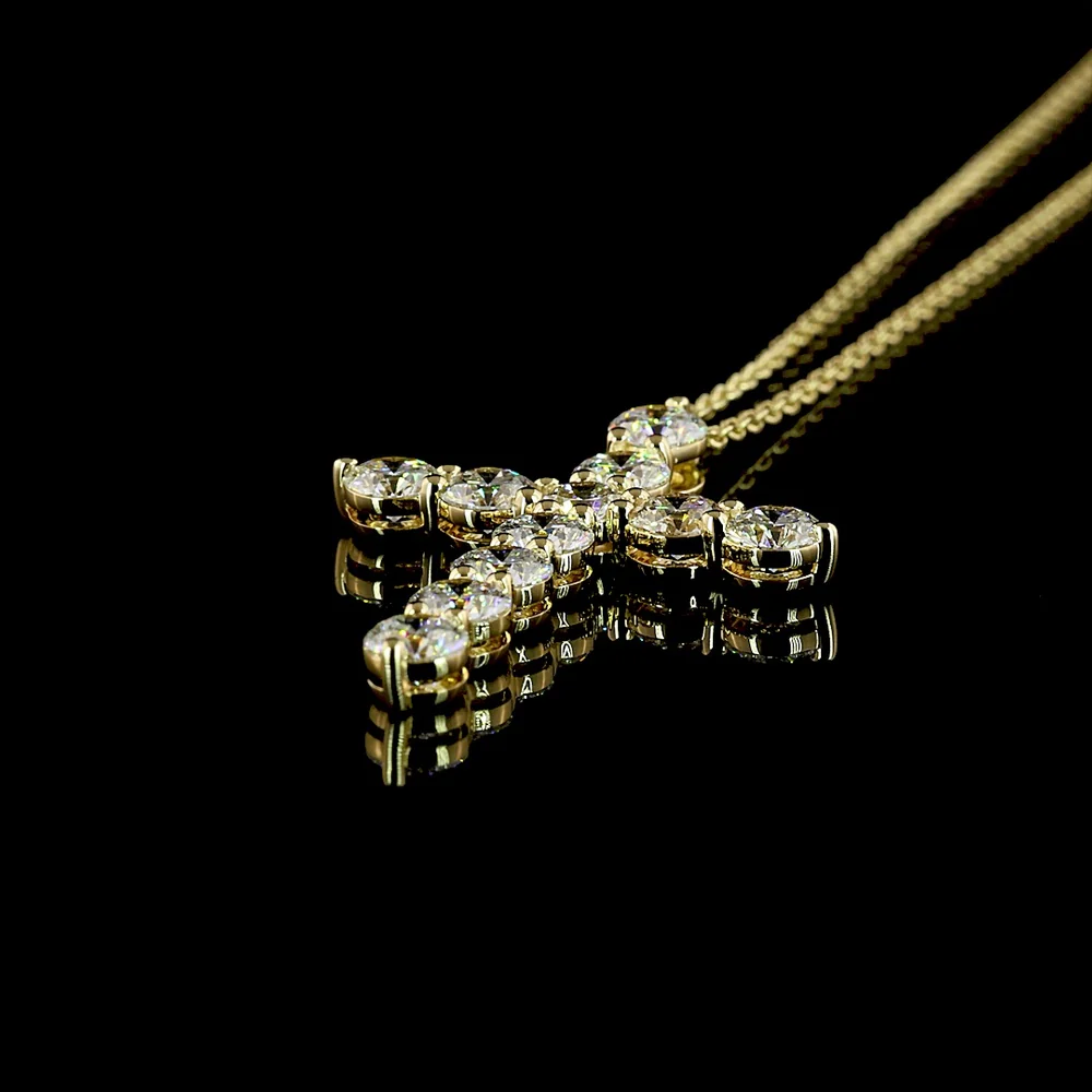 14K Yellow Gold Round Lab Diamond Cross Pendant with Prong Set Brilliant Cut Stones - 1.97 Carats Total Diamond Weight - Covaloro Fine Jewelry - Image 4