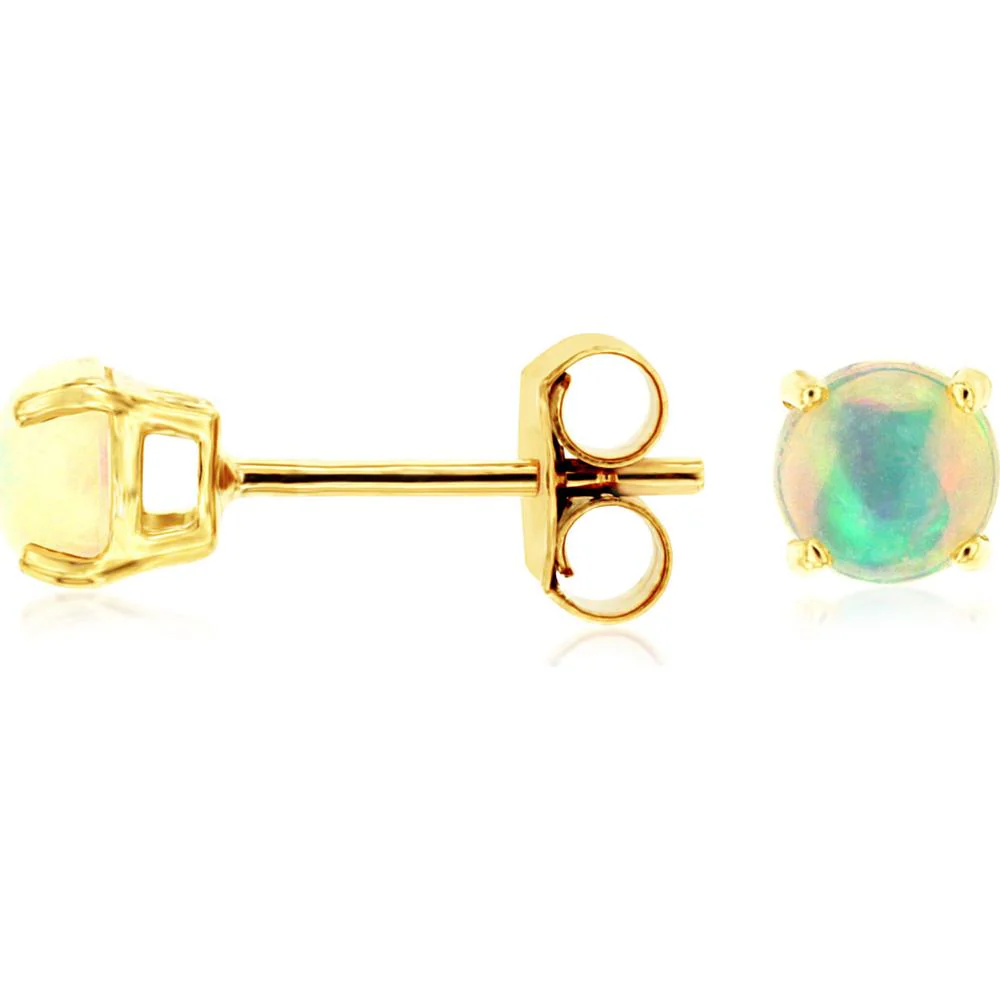 14K Yellow Gold Round Opal Stud Earrings with Four-Prong Setting - 0.60 Carat Total Gem Weight - Royal Jewelry