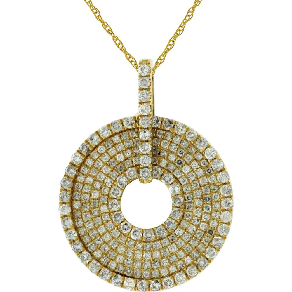 14K Yellow Gold Round Pendant Necklace with Pavé Set Round Diamonds - 1.08 Carat Total Diamond Weight - Royal Jewelry
