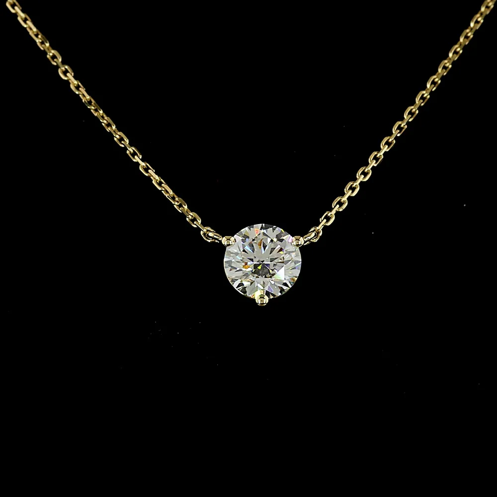 14K Yellow Gold Round Solitaire Pendant with 0.82 Carat Lab-Grown Diamond - E-F Color, VS Clarity, Prong Set - Covaloro Fine Jewelry - Image 2