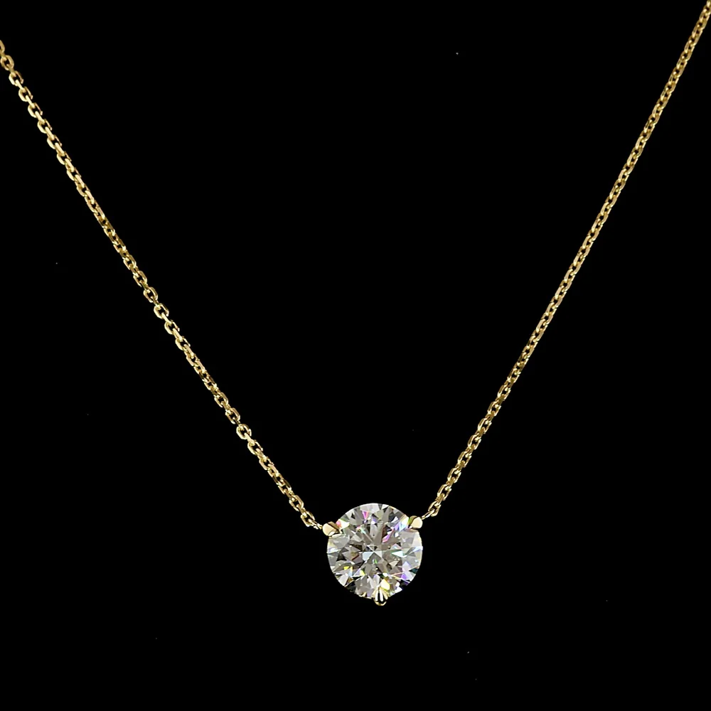 14K Yellow Gold Round Solitaire Pendant with 1.50 Carat Lab Grown E-F VS1 Brilliant Cut Diamond - GIA Certified - Covaloro Fine Jewelry