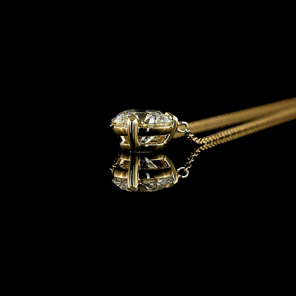 14K Yellow Gold Round Solitaire Pendant with 1.50 Carat Lab Grown E-F VS1 Brilliant Cut Diamond - GIA Certified - Covaloro Fine Jewelry - Image 3