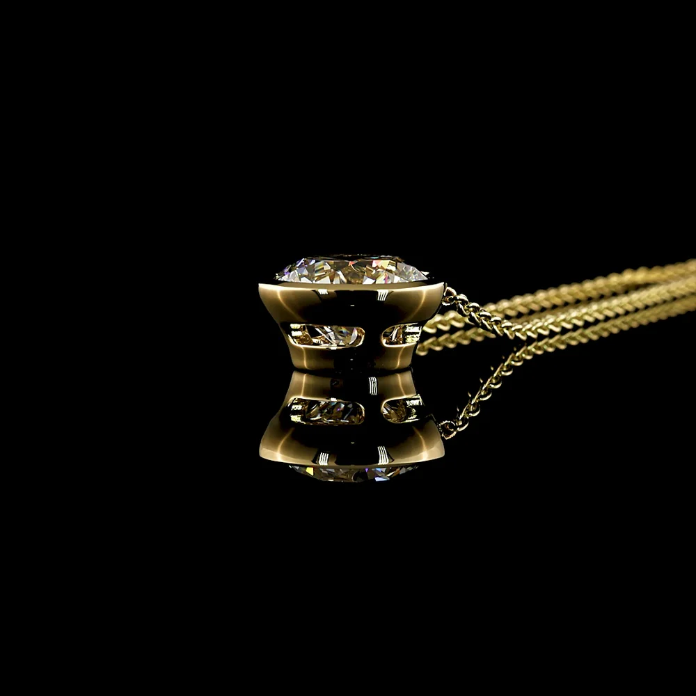 14K Yellow Gold Round Solitaire Pendant with Bezel Set Lab Diamond - 8.03 Carat Total Diamond Weight - Covaloro Fine Jewelry - Image 3
