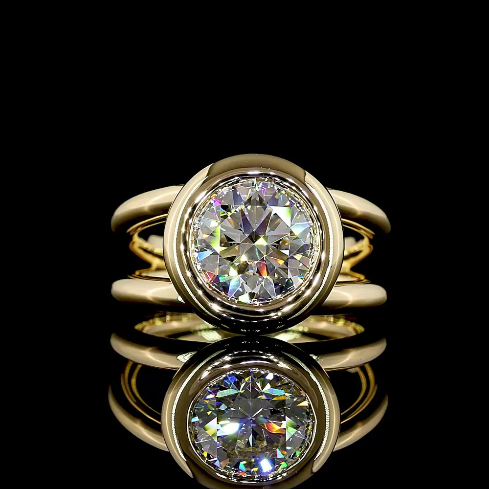14K Yellow Gold Round Solitaire Ring with 3.01 Carat Lab Grown Brilliant Cut Diamond - F VS1 Clarity, E-F Color, Bezel Setting - Covaloro Fine Jewelry