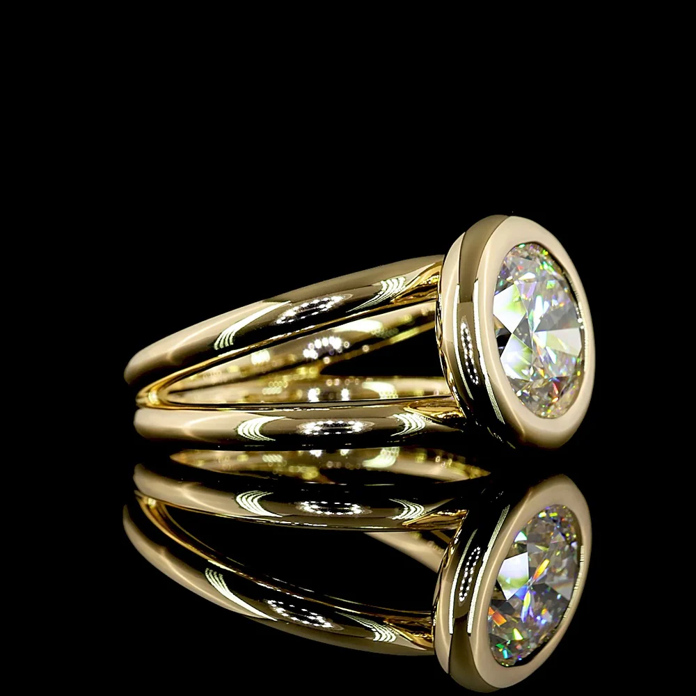 14K Yellow Gold Round Solitaire Ring with 3.01 Carat Lab Grown Brilliant Cut Diamond - F VS1 Clarity, E-F Color, Bezel Setting - Covaloro Fine Jewelry - Image 2