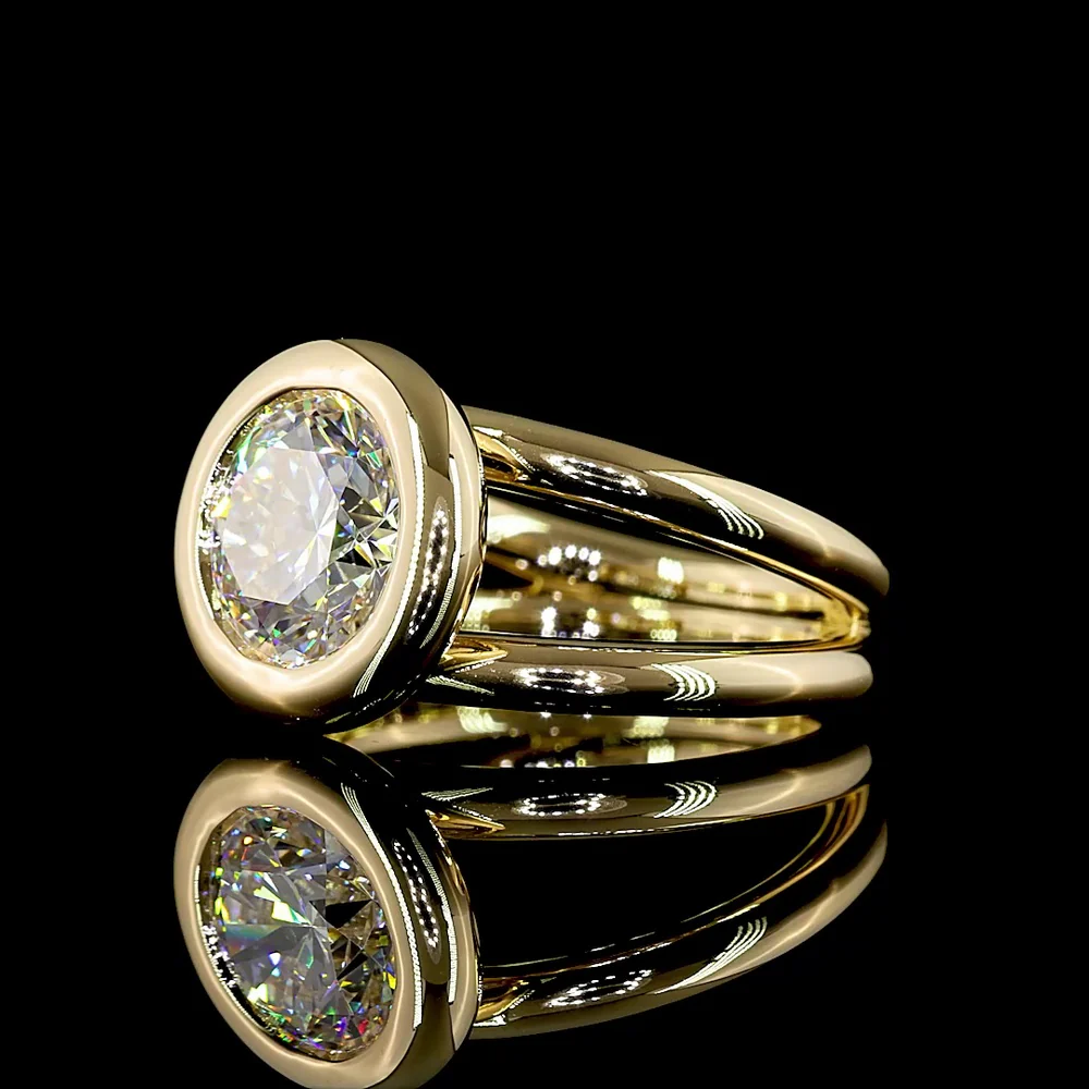 14K Yellow Gold Round Solitaire Ring with 3.01 Carat Lab Grown Brilliant Cut Diamond - F VS1 Clarity, E-F Color, Bezel Setting - Covaloro Fine Jewelry - Image 3