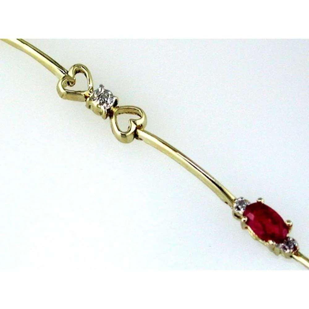 14K Yellow Gold Ruby & Diamond Bracelet with Oval Ruby - 1.06 Carats Total Gem Weight - Royal Jewelry