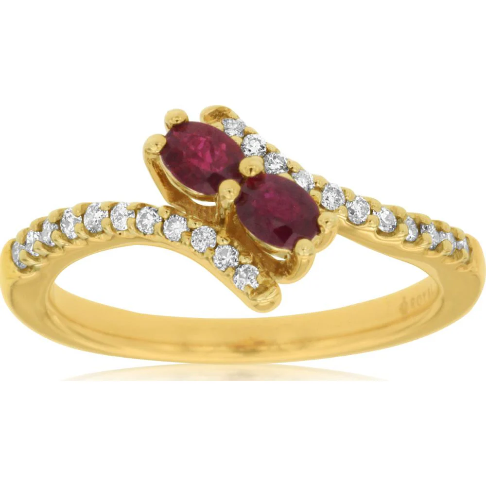 14K Yellow Gold Ruby & Diamond Halo Ring - 0.60 Carats Total Ruby Weight, 0.20 Carats Total Diamond Weight - Royal Jewelry