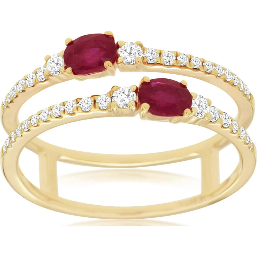 14K Yellow Gold Ruby & Diamond Oval Ring - 0.79 Carats Total Ruby Weight, 0.27 Carats Total Diamond Weight - Royal Jewelry