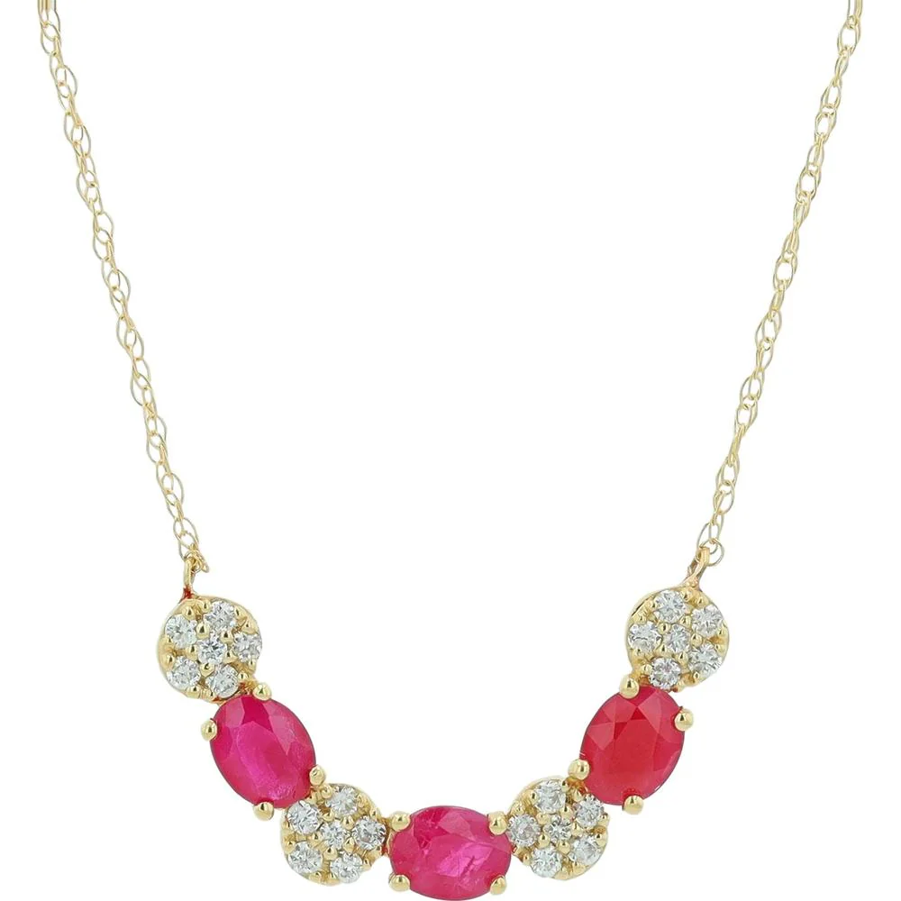 14K Yellow Gold Ruby and Diamond Pendant Necklace - 0.65 Carat Total Gemstone Weight