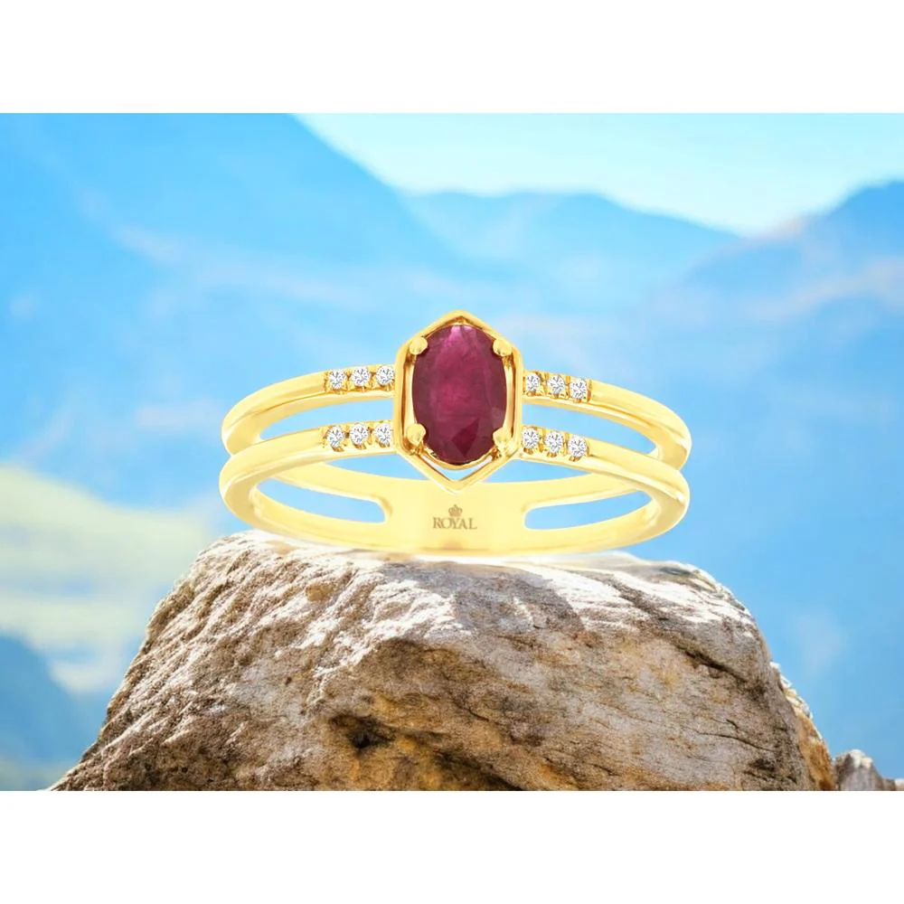 14K Yellow Gold Ruby & Diamond Ring - 0.57 Carats Ruby, 0.04 Carats Total Diamond Weight - Royal Jewelry - Image 2