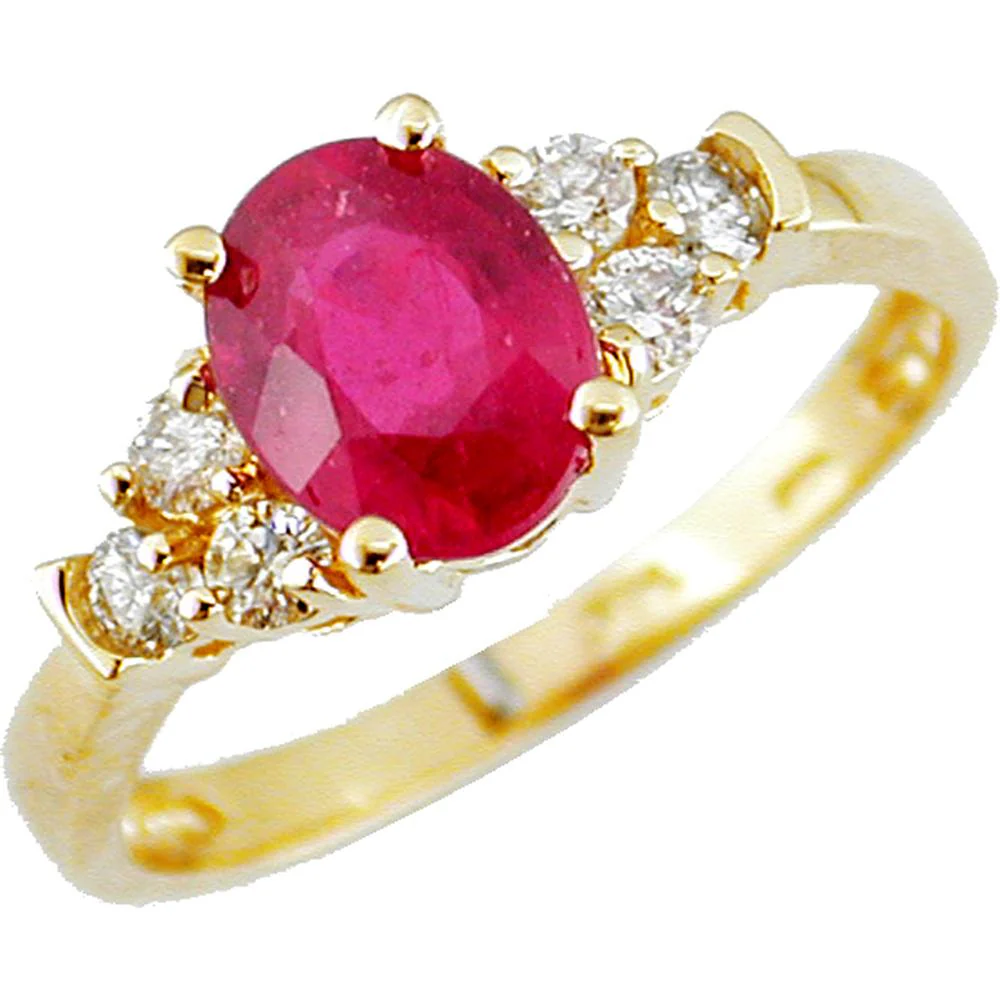 14K Yellow Gold Ruby & Diamond Ring - 1.25 Carat Oval Ruby with 0.32 Carat Round Diamond Accents - Royal Jewelry