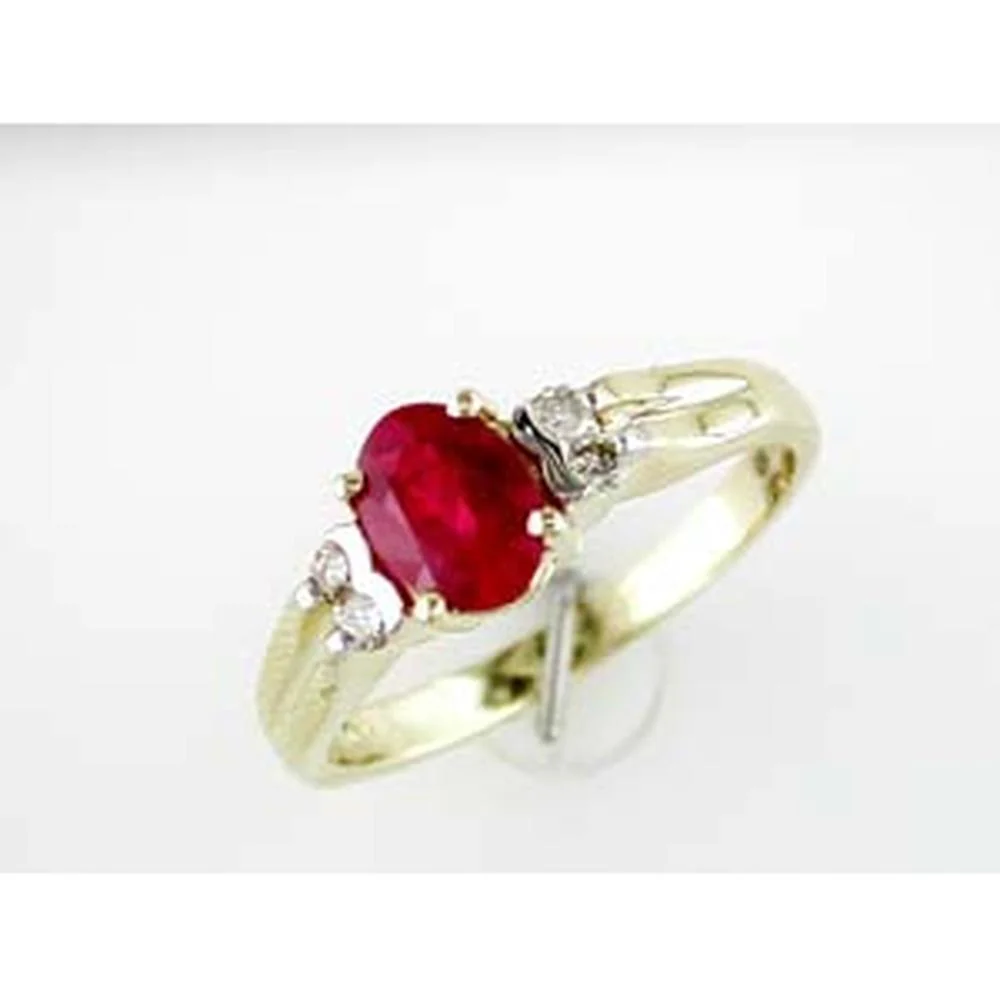 14K Yellow Gold Ruby & Diamond Ring with Oval Ruby - 0.85 Carats Ruby Weight, 0.10 Carats Diamond Weight - Royal Jewelry
