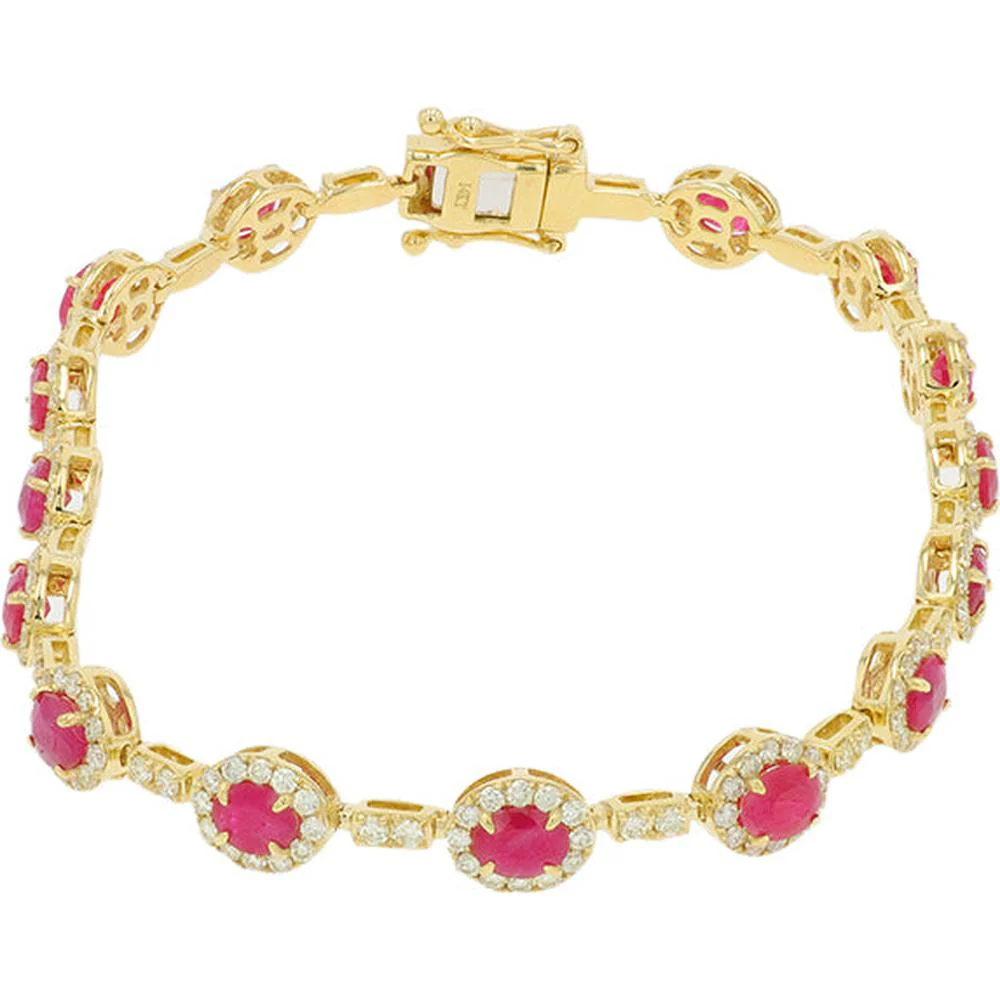 14K Yellow Gold Ruby and Diamond Tennis Bracelet - 4.00 Carat Ruby, 1.50 Carat Total Diamond Weight - Image 2