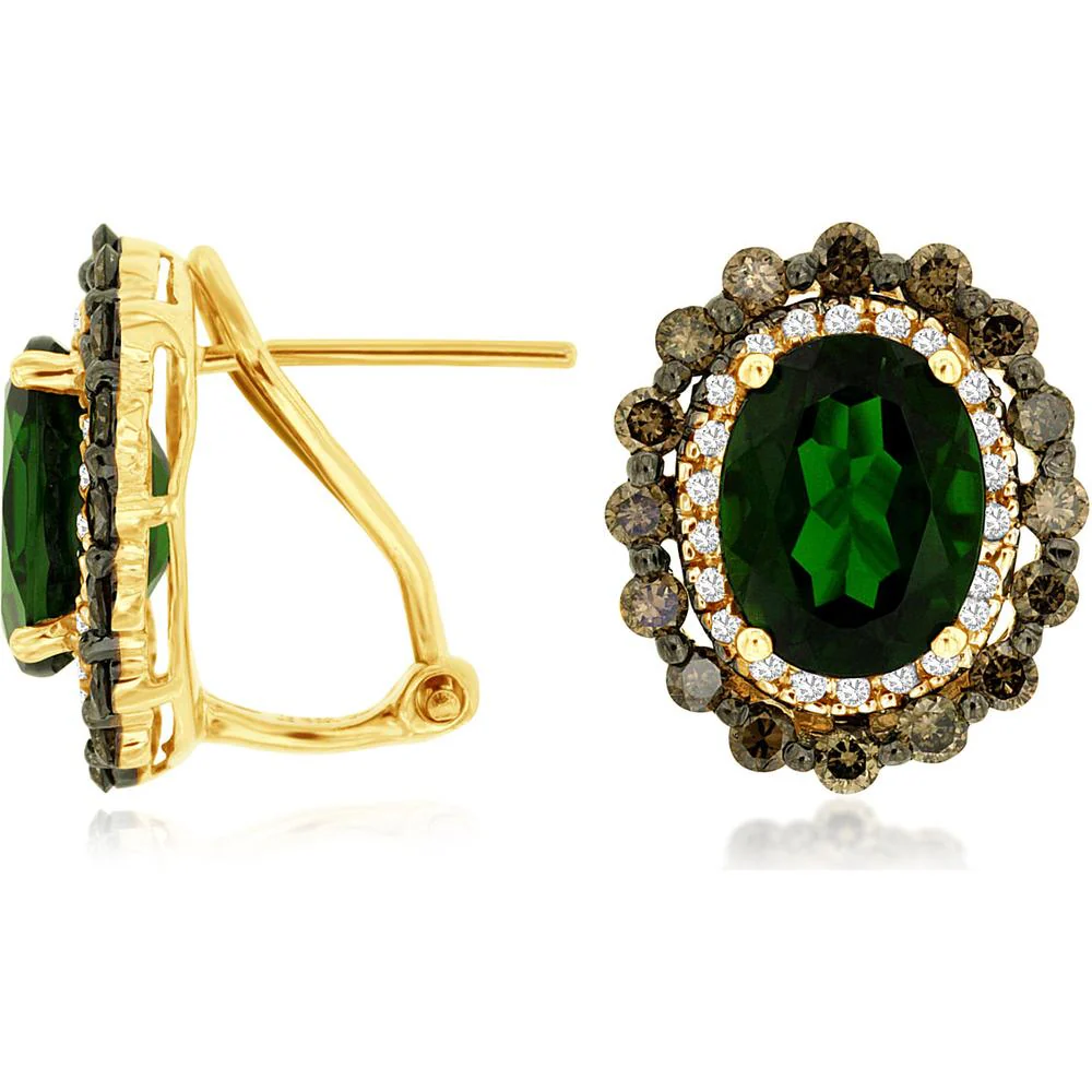14K Yellow Gold Russalite & Diamond Halo Earrings - 4.10 Carats Russalite, 0.18 Carats Diamond Total Weight - Royal Jewelry