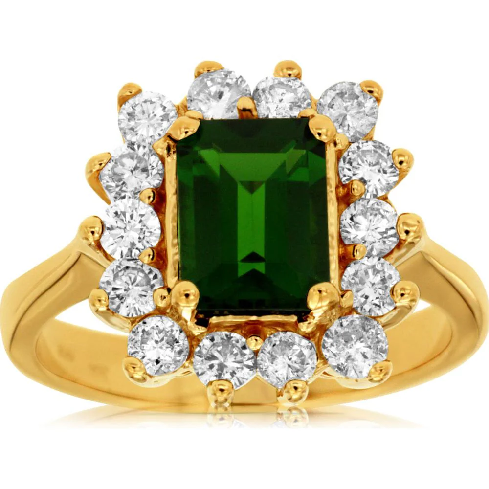 14K Yellow Gold Russalite & Diamond Halo Ring - 2.45 Carats Total Gem Weight - Royal Jewelry