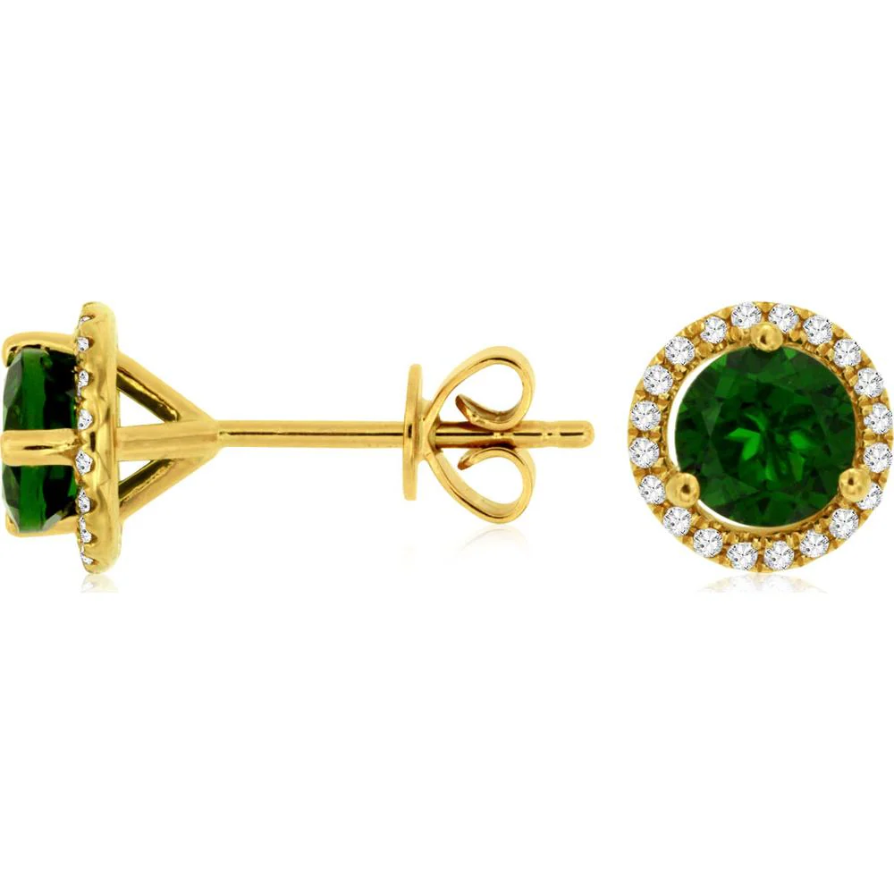 14K Yellow Gold Russalite & Diamond Halo Stud Earrings - 1.66 Carats Total Gemstone Weight - Royal Jewelry