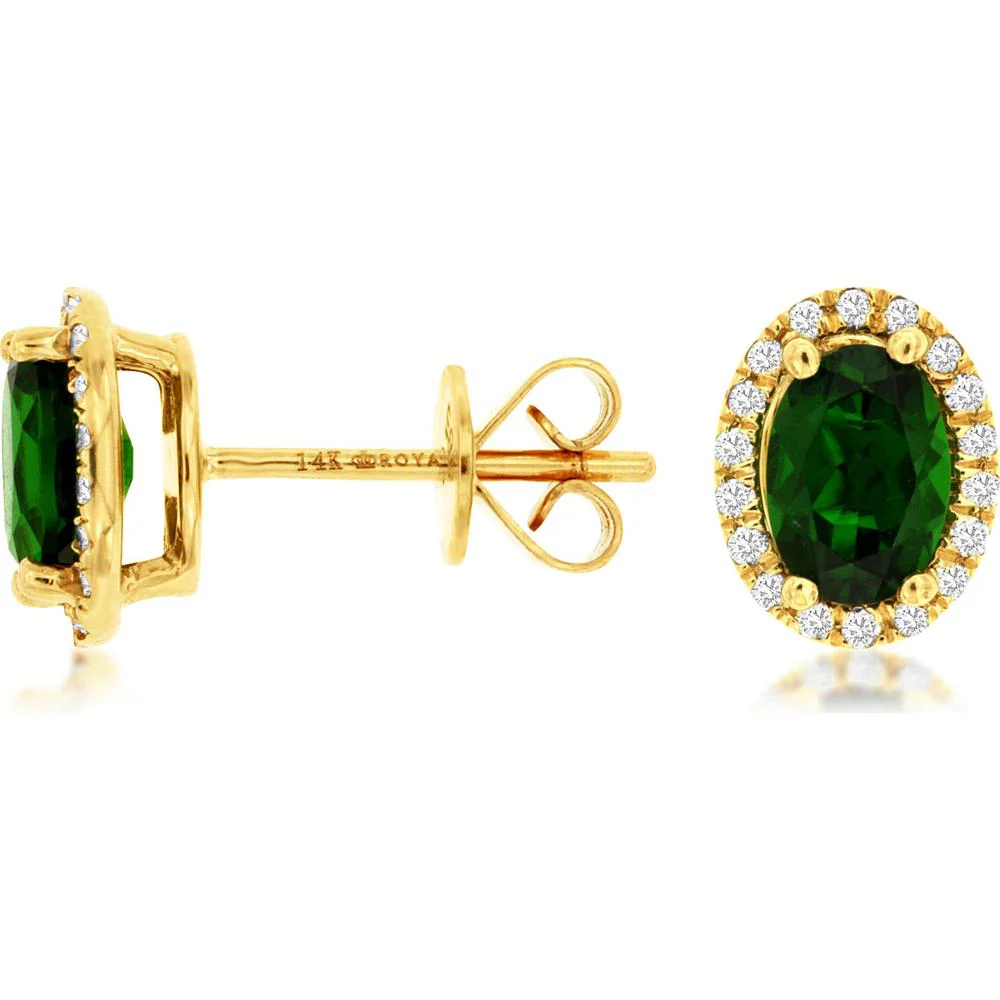 14K Yellow Gold Russalite & Diamond Halo Stud Earrings - 1.90 Carats Russalite, 0.38 Carats Total Diamond Weight - Royal Jewelry