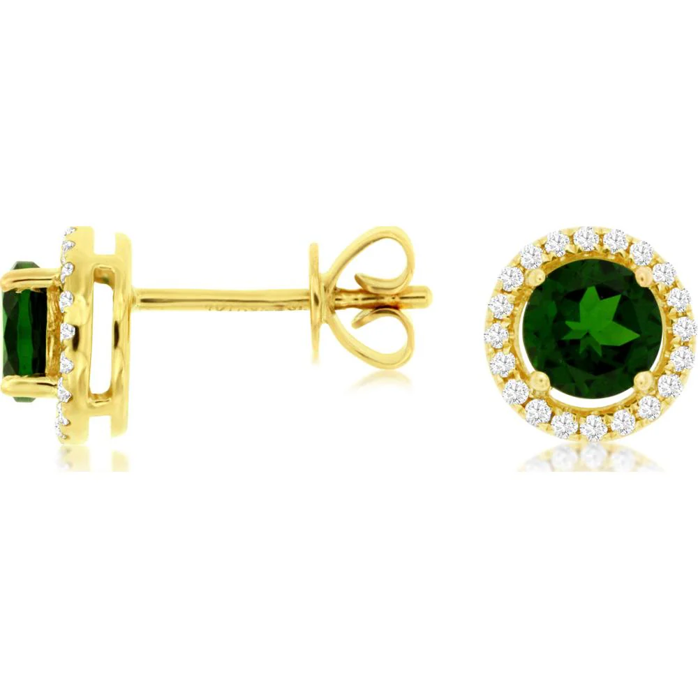 14K Yellow Gold Russalite & Diamond Halo Studs - 1.10 Carats Total Russalite & 0.15 Carats Total Diamond Weight - Royal Jewelry