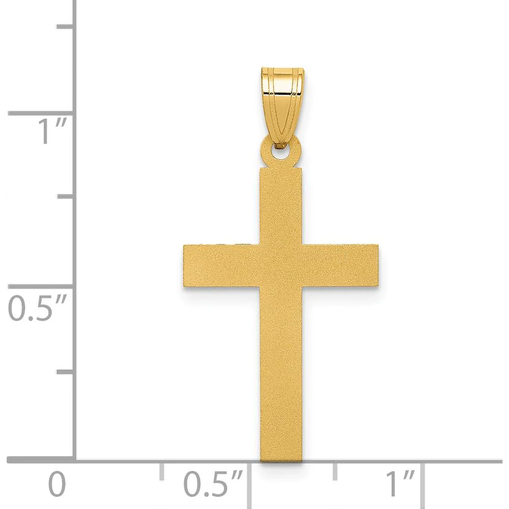 14K Yellow Gold Sandblasted Cross Pendant - 28mm Length by Oro Pregiato - Image 3