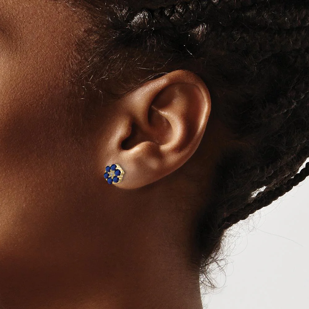 14K Yellow Gold Sapphire and Diamond Button Earrings - 0.078 Carat Total Sapphire and Diamond Weight by Monteluci Fine Jewelry - Image 3