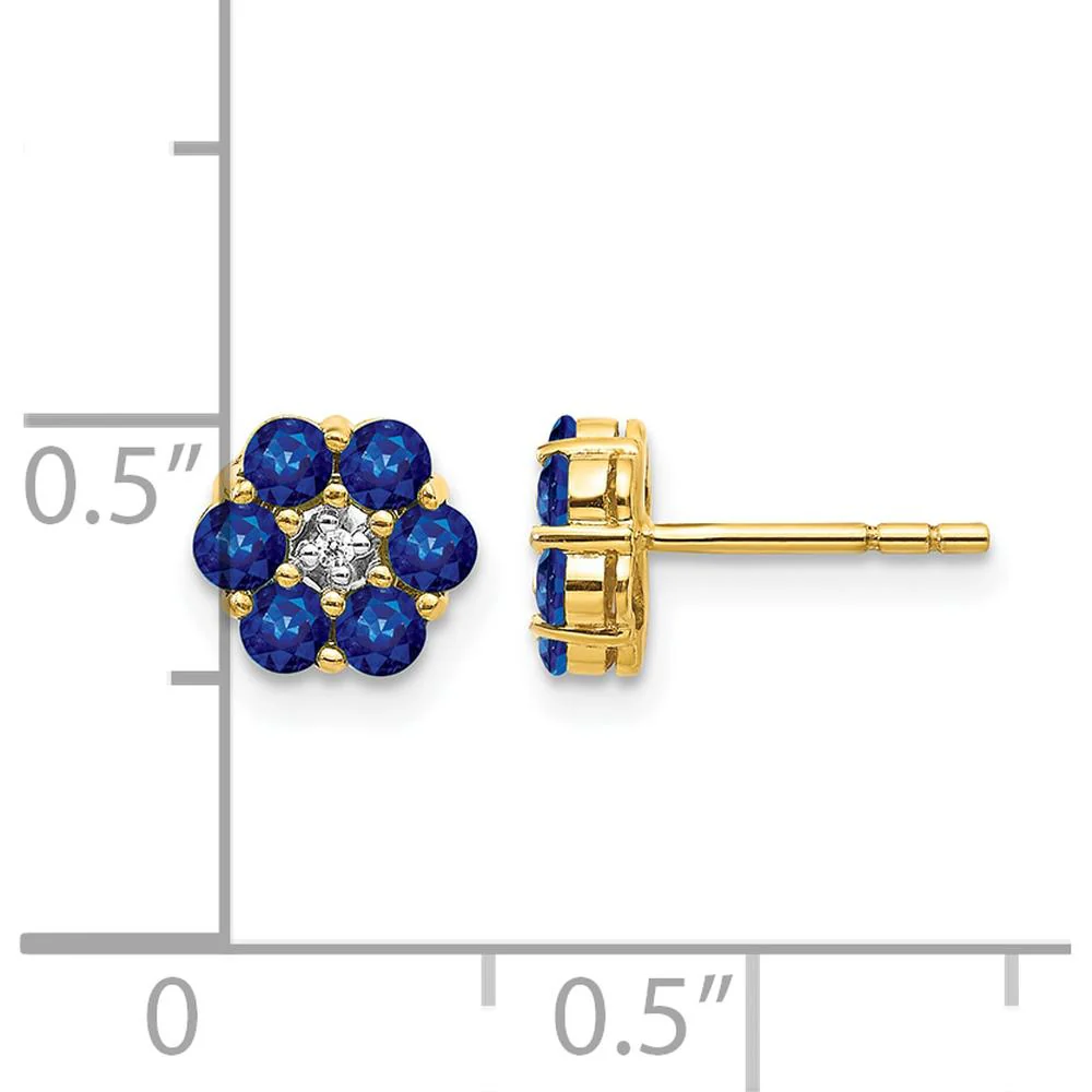 14K Yellow Gold Sapphire and Diamond Button Earrings - 0.078 Carat Total Sapphire and Diamond Weight by Monteluci Fine Jewelry - Image 4