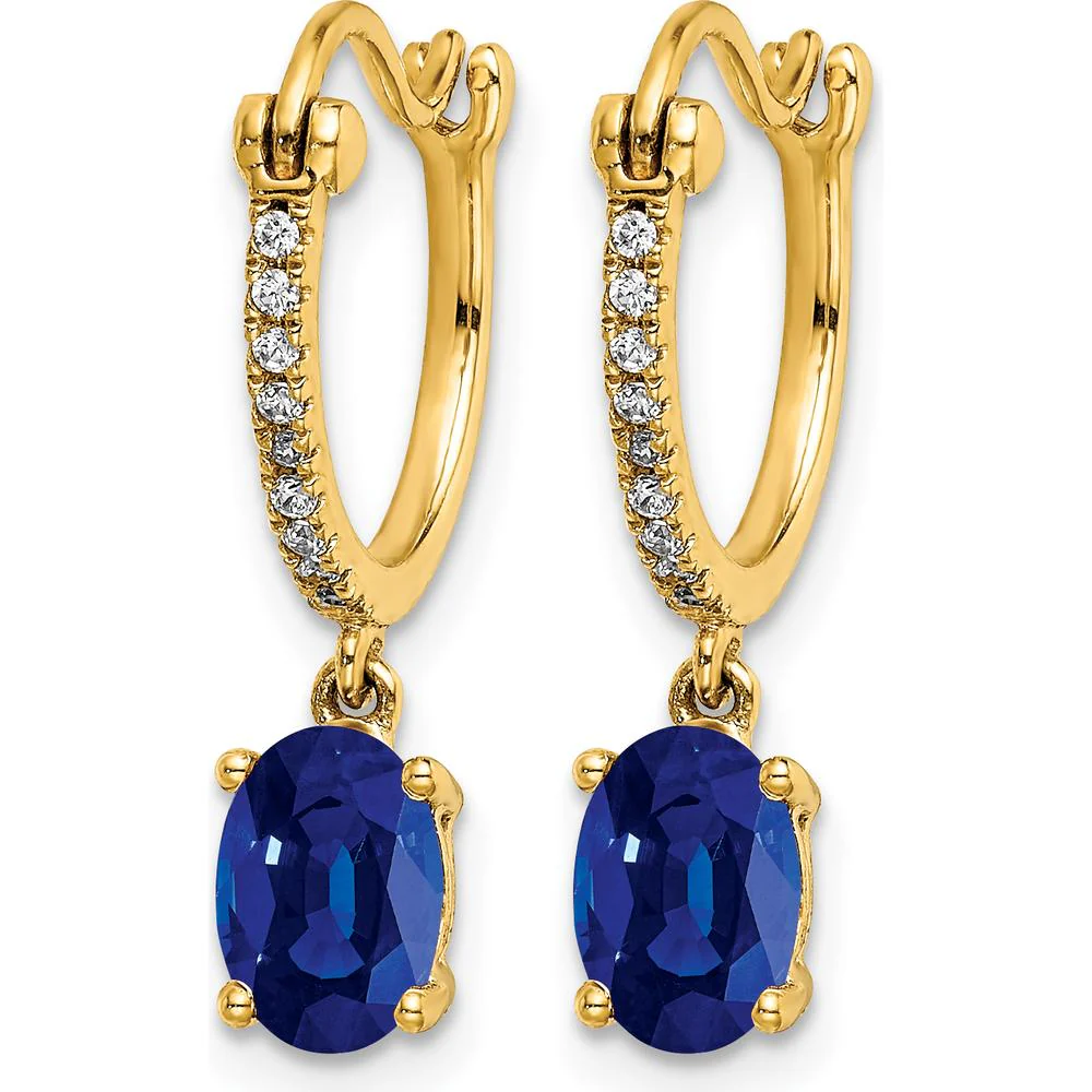 14K Yellow Gold Sapphire and Diamond Dangle Hoop Earrings - 0.75 Carat Total Sapphire Weight, 0.005 Carat Total Diamond Weight by Monteluci Fine Jewelry - Image 2