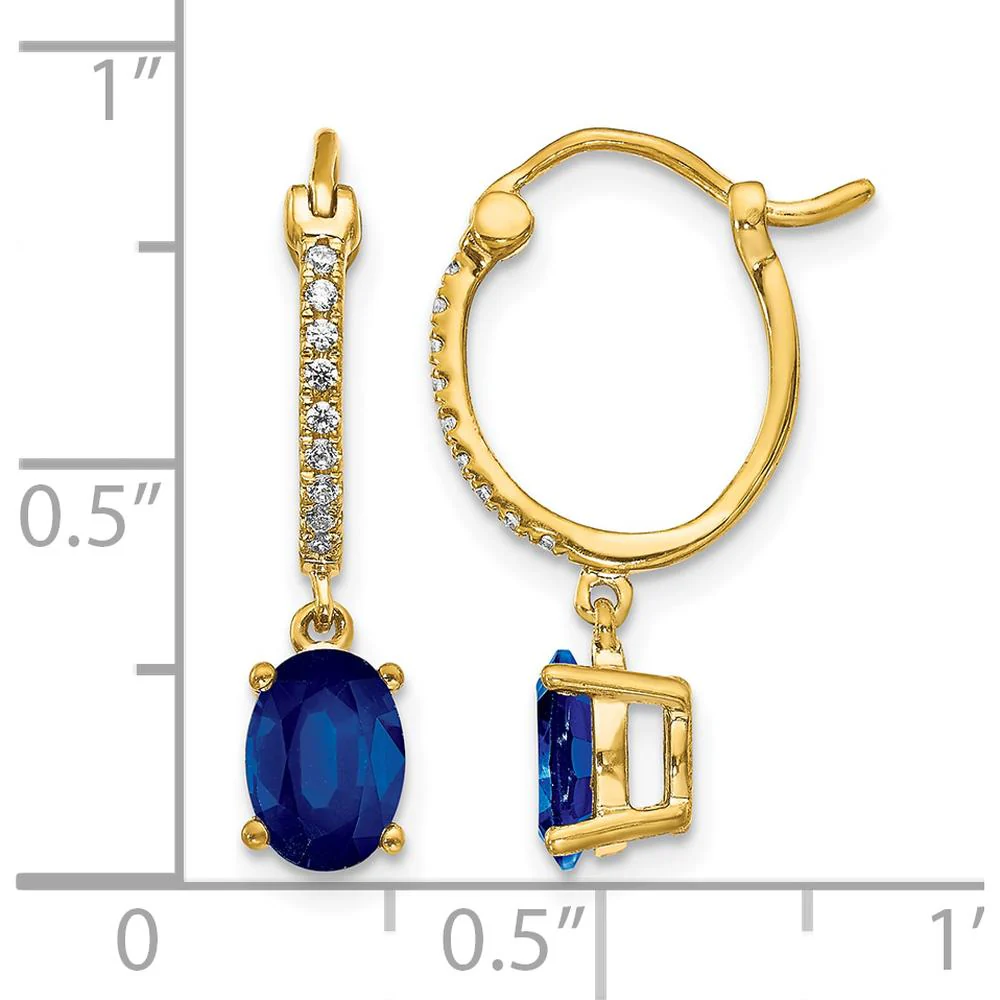 14K Yellow Gold Sapphire and Diamond Dangle Hoop Earrings - 0.75 Carat Total Sapphire Weight, 0.005 Carat Total Diamond Weight by Monteluci Fine Jewelry - Image 4