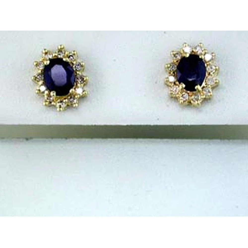 14K Yellow Gold Sapphire & Diamond Halo Earrings - 1.10 Carats Total Gemstone Weight - Royal Jewelry