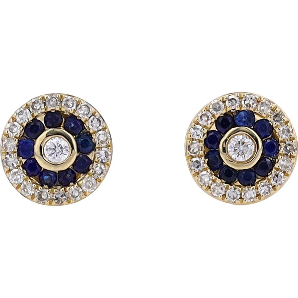 14K Yellow Gold Sapphire & Diamond Halo Stud Earrings - 0.26 Carat Total Sapphire Weight, 0.25 Carat Total Diamond Weight