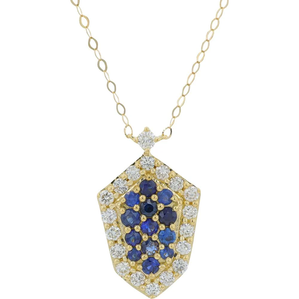 14K Yellow Gold Sapphire and Diamond Necklace - 0.35 Carat Total Sapphire Weight, 0.31 Carat Total Diamond Weight
