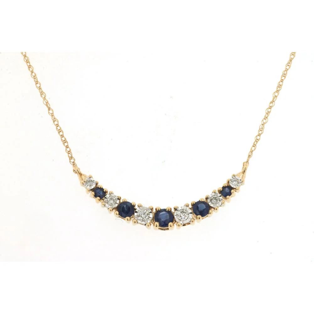 14K Yellow Gold Sapphire & Diamond Necklace - 0.50 Carats Total Gem Weight - Royal Jewelry