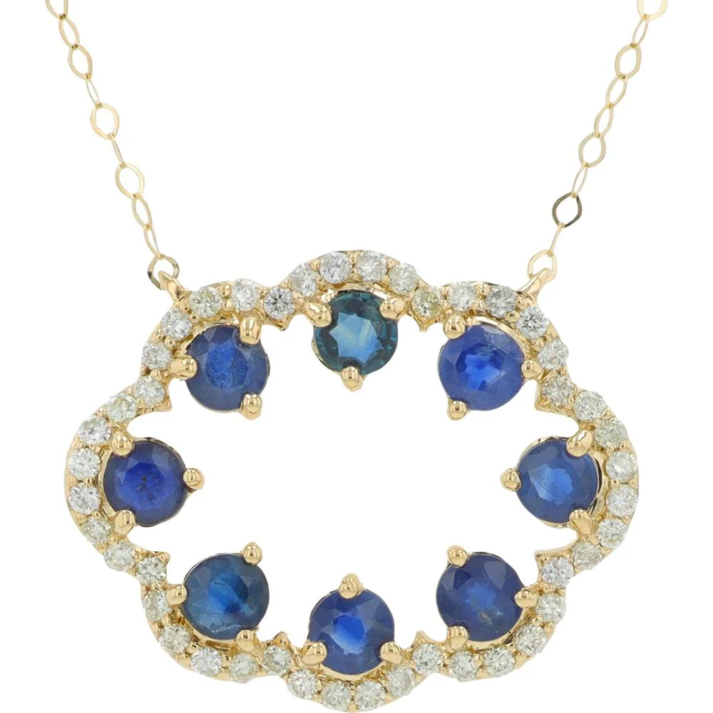 14K Yellow Gold Sapphire Necklace with Diamond Accents - 0.90 - 1.25 Carat Total Sapphire Weight
