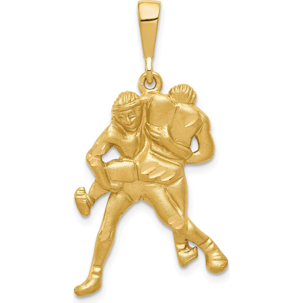 14K Yellow Gold Satin and Diamond-Cut Wrestlers Charm Pendant - 37mm by Oro Pregiato