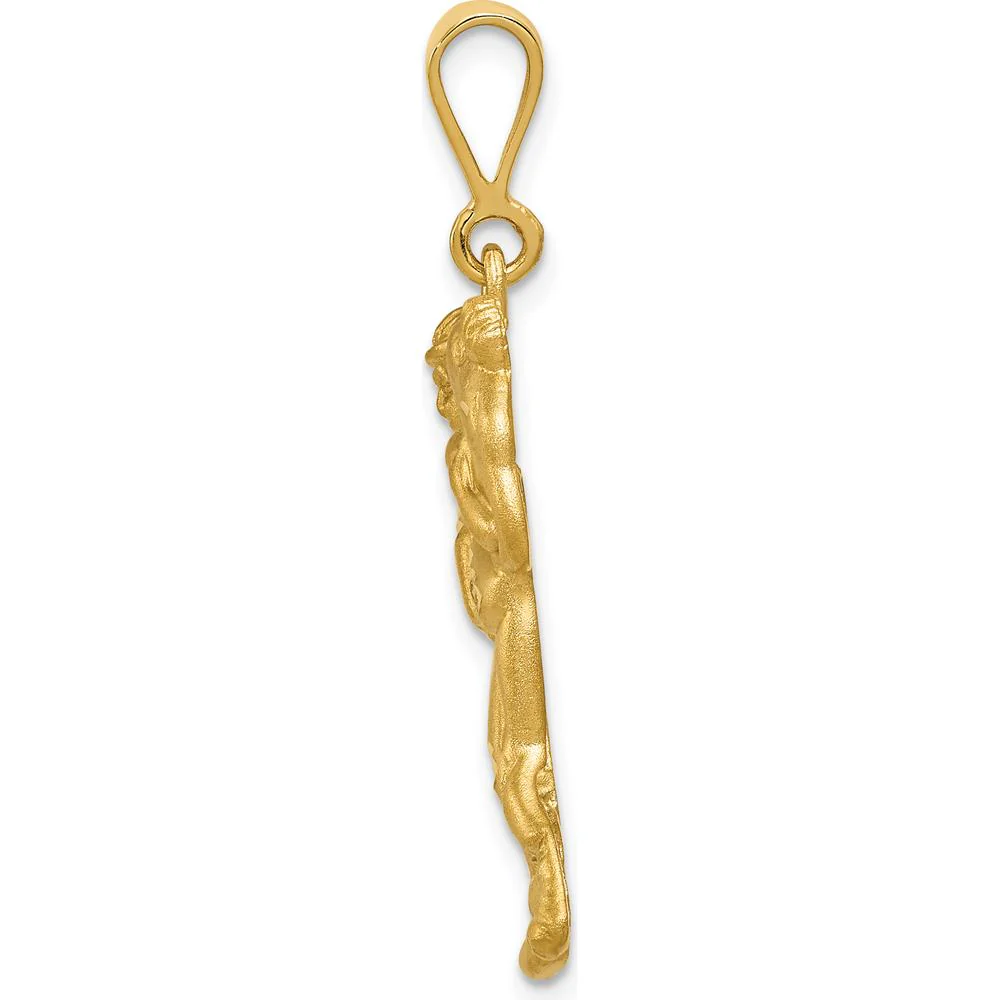 14K Yellow Gold Satin and Diamond-Cut Wrestlers Charm Pendant - 37mm by Oro Pregiato - Image 2