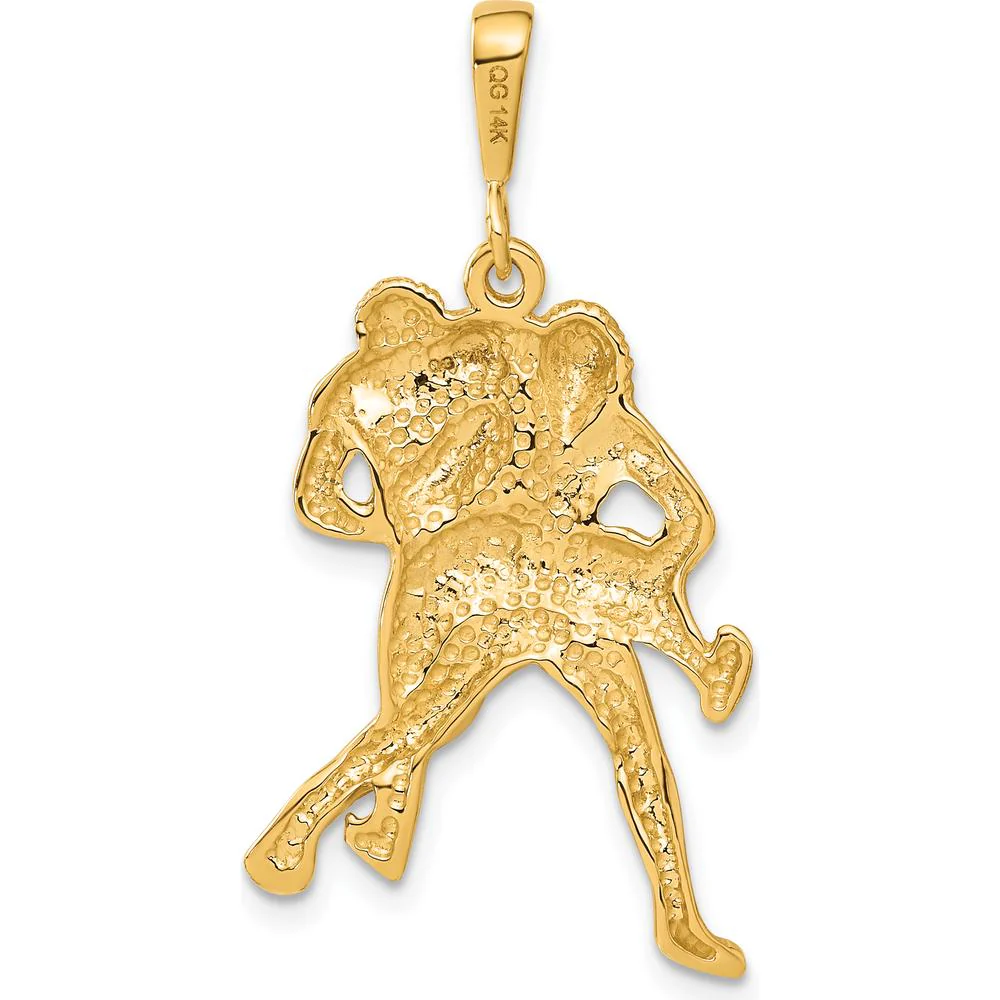 14K Yellow Gold Satin and Diamond-Cut Wrestlers Charm Pendant - 37mm by Oro Pregiato - Image 3