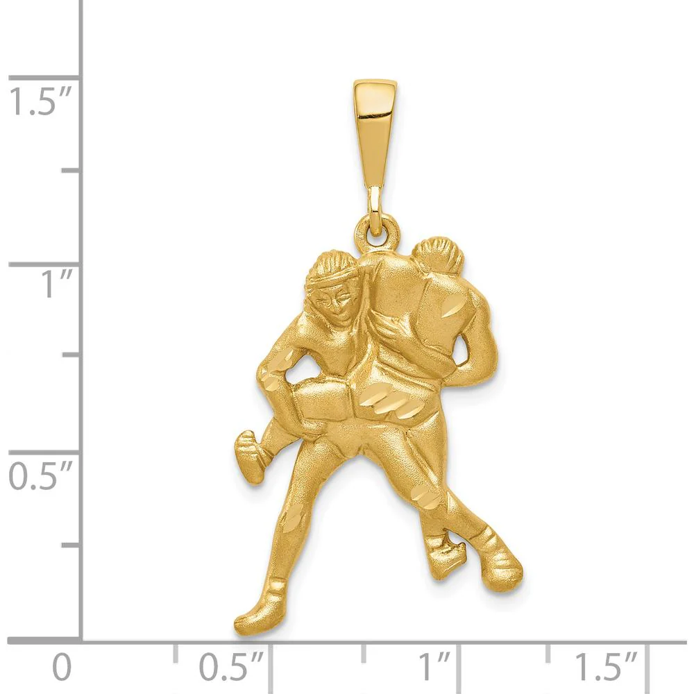 14K Yellow Gold Satin and Diamond-Cut Wrestlers Charm Pendant - 37mm by Oro Pregiato - Image 4