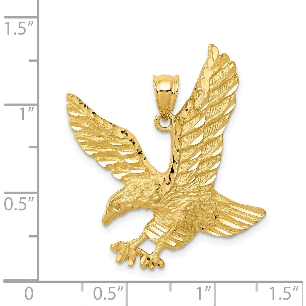 14K Yellow Gold Satin Diamond-Cut Eagle Pendant - Textured Finish by Oro Pregiato - Image 3