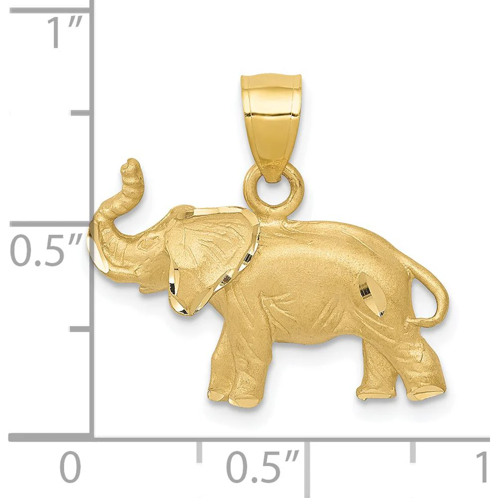 14K Yellow Gold Satin Diamond-Cut Elephant Pendant - 19mm by Oro Pregiato - Image 4