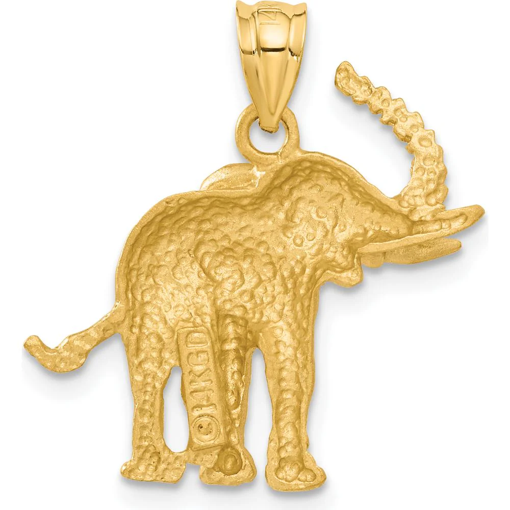14K Yellow Gold Satin Diamond-Cut Elephant Pendant - 25mm Length by Oro Pregiato - Image 3
