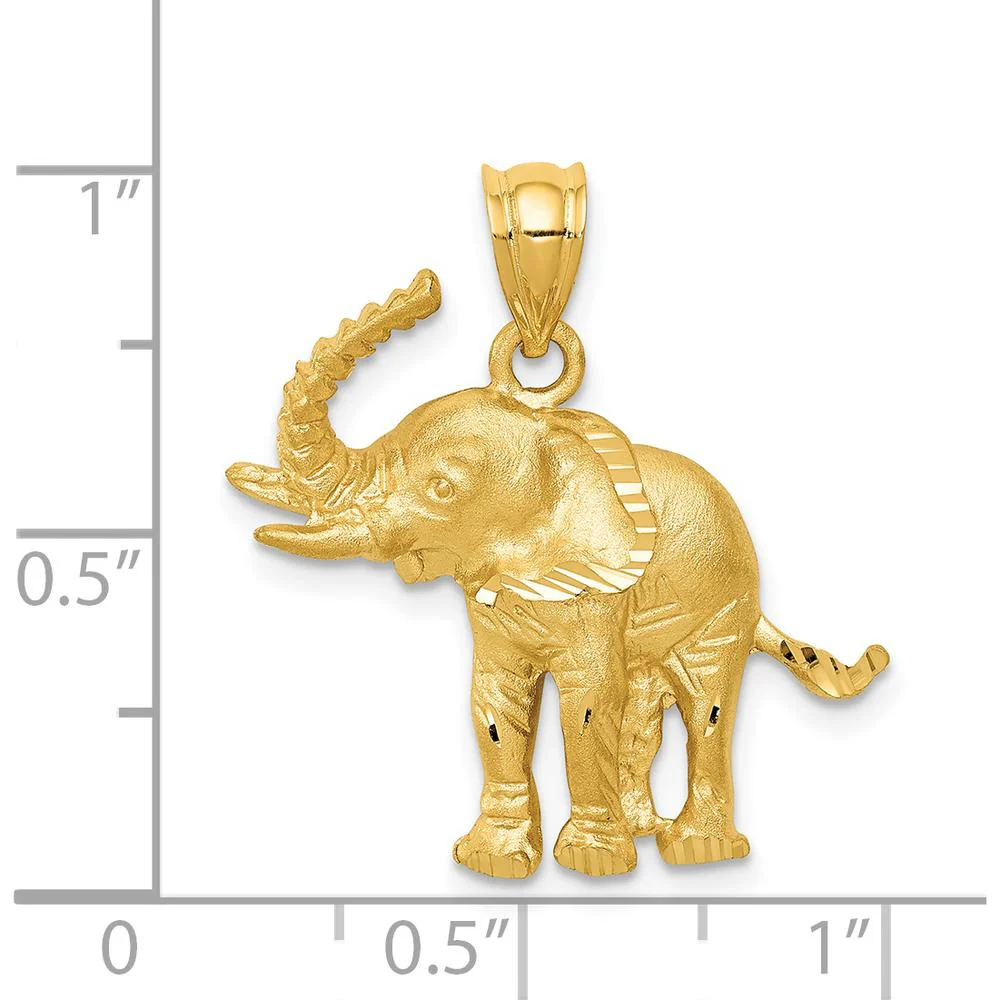 14K Yellow Gold Satin Diamond-Cut Elephant Pendant - 25mm Length by Oro Pregiato - Image 4