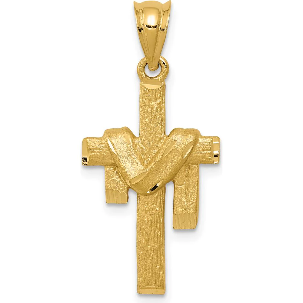 14K Yellow Gold Satin Draped Cross Pendant - 30mm Length by Oro Pregiato