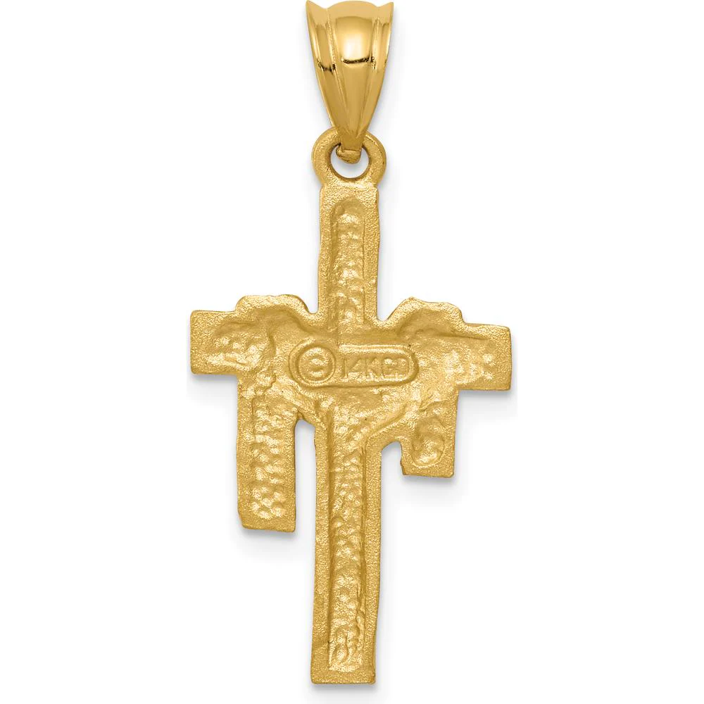 14K Yellow Gold Satin Draped Cross Pendant - 30mm Length by Oro Pregiato - Image 4