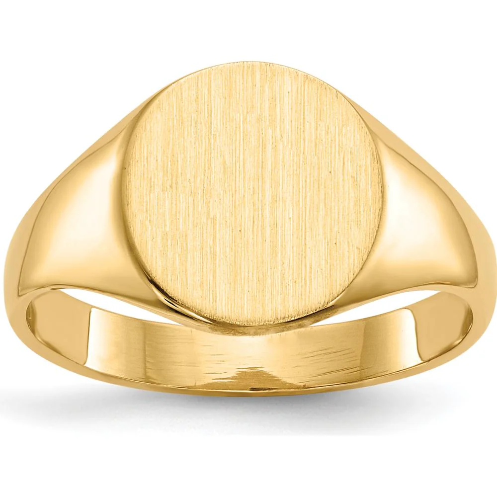 14K Yellow Gold Satin Finish Signet Ring with Closed Back Profile - 9.5x10.0mm - Size 6 by Oro Pregiato