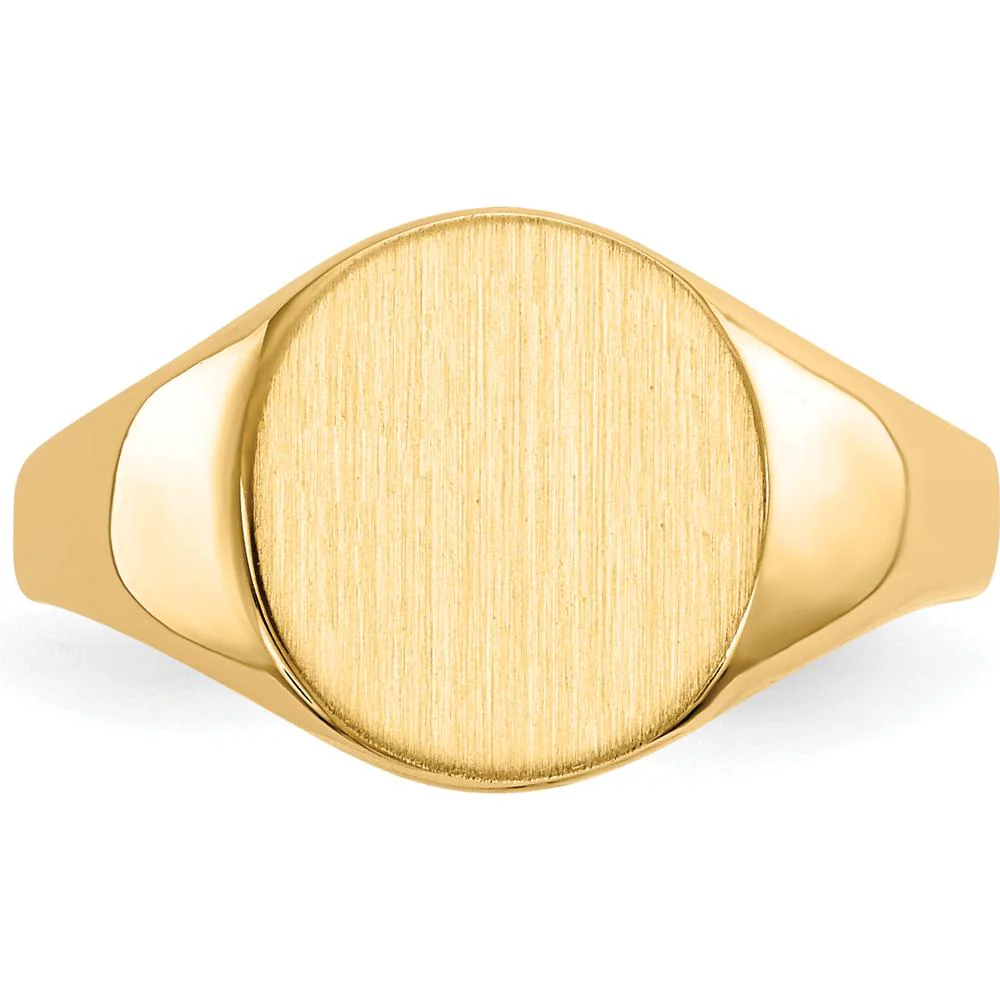 14K Yellow Gold Satin Finish Signet Ring with Closed Back Profile - 9.5x10.0mm - Size 6 by Oro Pregiato - Image 4