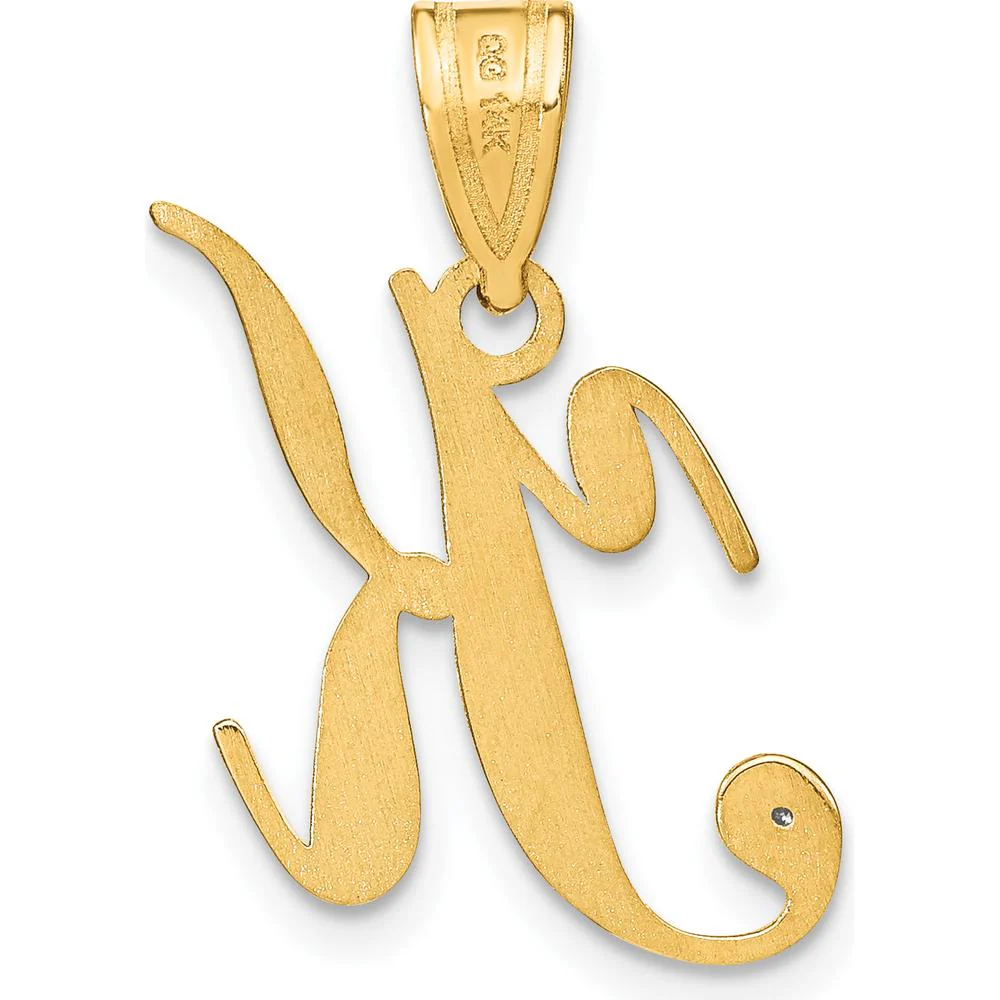 14K Yellow Gold Script Letter K Initial Pendant with Round Diamond - 0.01 Carat Diamond Weight by Oro Pregiato - Image 3